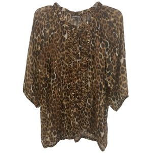 Express Brown Leopard Print Long Sleeve Blouse